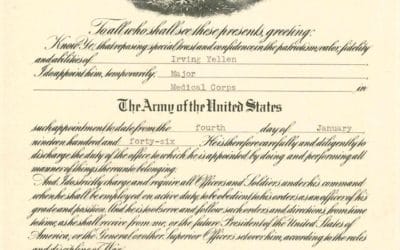 Irving Yellen, Certificate, US Army Appointment as Major