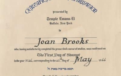 Confirmation Certificate, Joan Brooks, Temple Emanu-El, May 25, 1966.
