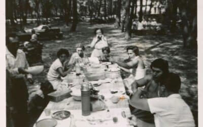 Lunch at a Slutsky Cousin Club event at Ellicot Creek Park, c. 1950s