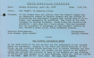 Rosa Coplon Women’s League Newsletter, April 1978