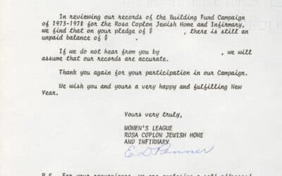 Form letter, Rosa Coplon Women’s League, Building Fund Campaign, 1973-1978
